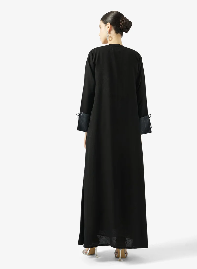 hayas closet  Black Contrast Abaya With Sheila for Women | Best Price UAE